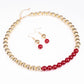 Conjunto de Aleación Bañado en Oro con Ágata Roja ( Collar +Pendientes )