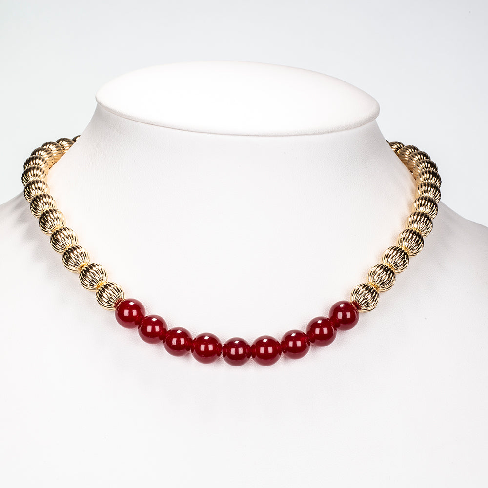 Conjunto de Aleación Bañado en Oro con Ágata Roja ( Collar +Pendientes ) 5 