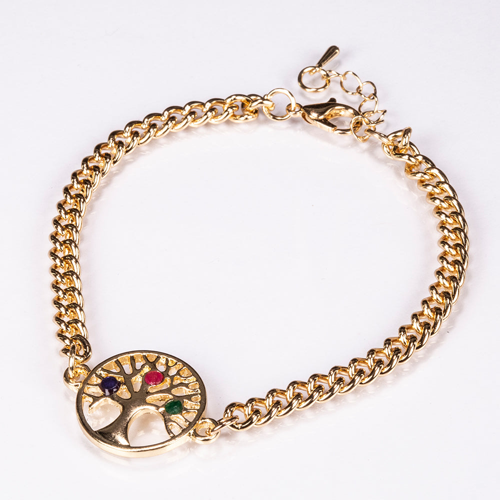 Pulsera de Aleación Bañado en Oro con Rubí y Zafiro