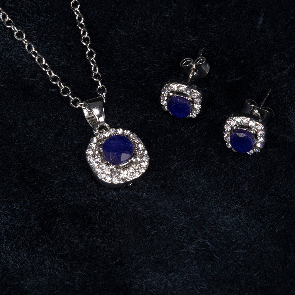 Conjunto de Aleación Bañado en Oro con Zafiro y Cristal Emporia® Blanco ( Collar +Pendientes +Colgante ) 2 