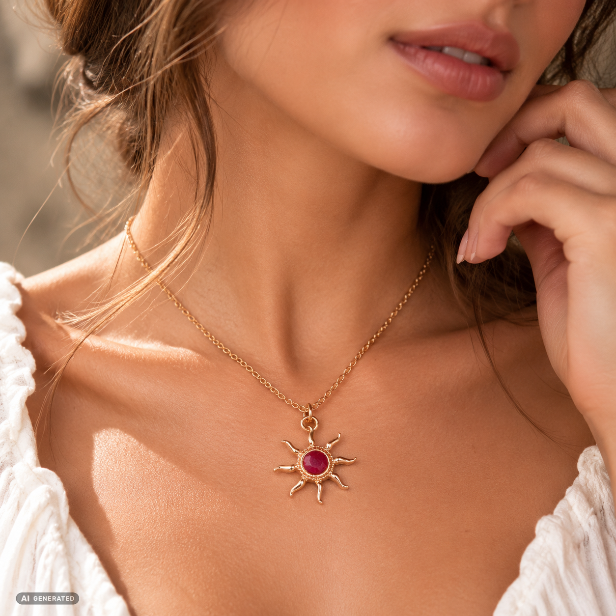 Collar de Aleación Bañado en Oro con Rubí