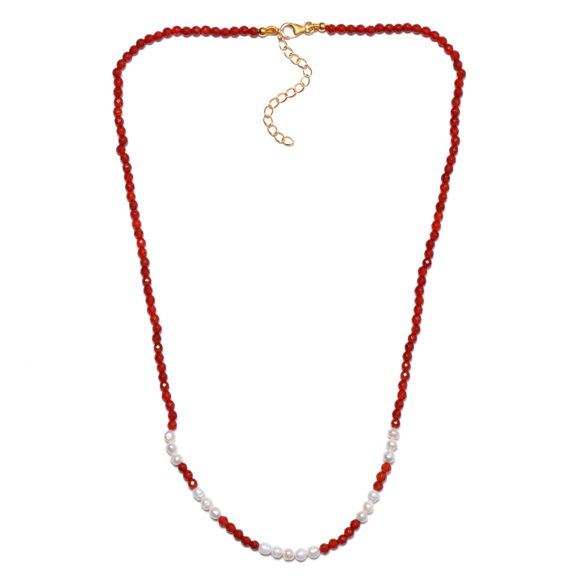 Conjunto de Plata Bañada en Oro con Ónice rojo y Perla de concha ( Collar +Pulsera ) 2 