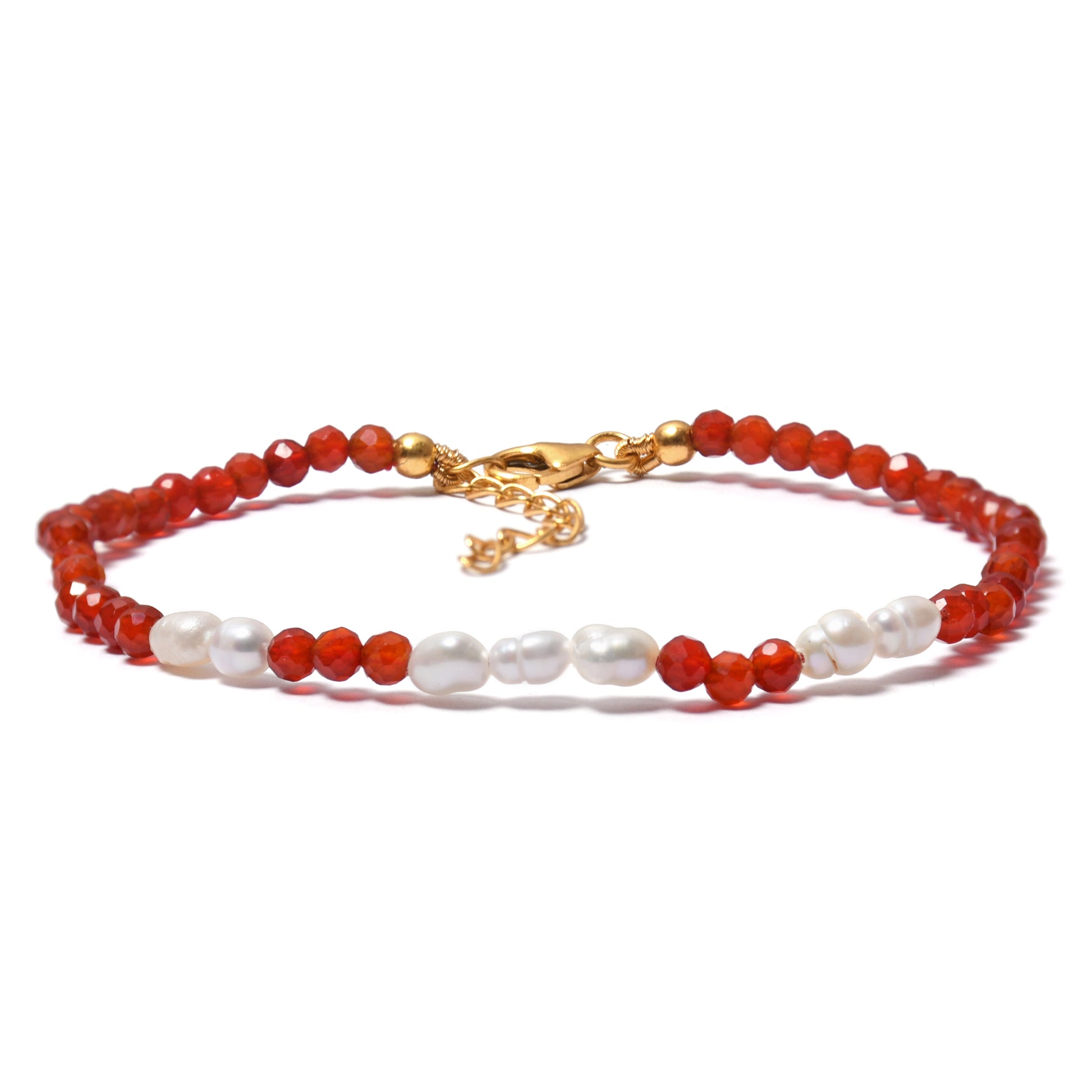 Conjunto de Plata Bañada en Oro con Ónice rojo y Perla de concha ( Collar +Pulsera ) 3 