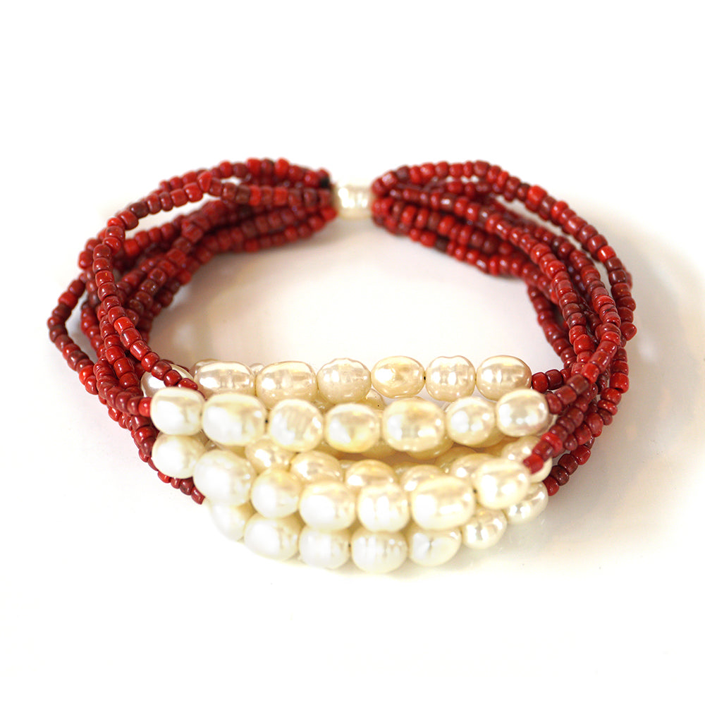 Pulsera Pepita con Perla de concha y Cristal Emporia® Rojo