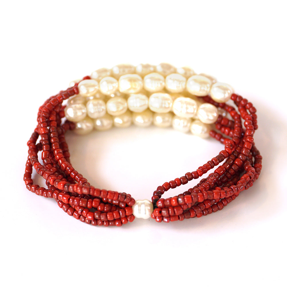 Pulsera Pepita con Perla de concha y Cristal Emporia® Rojo