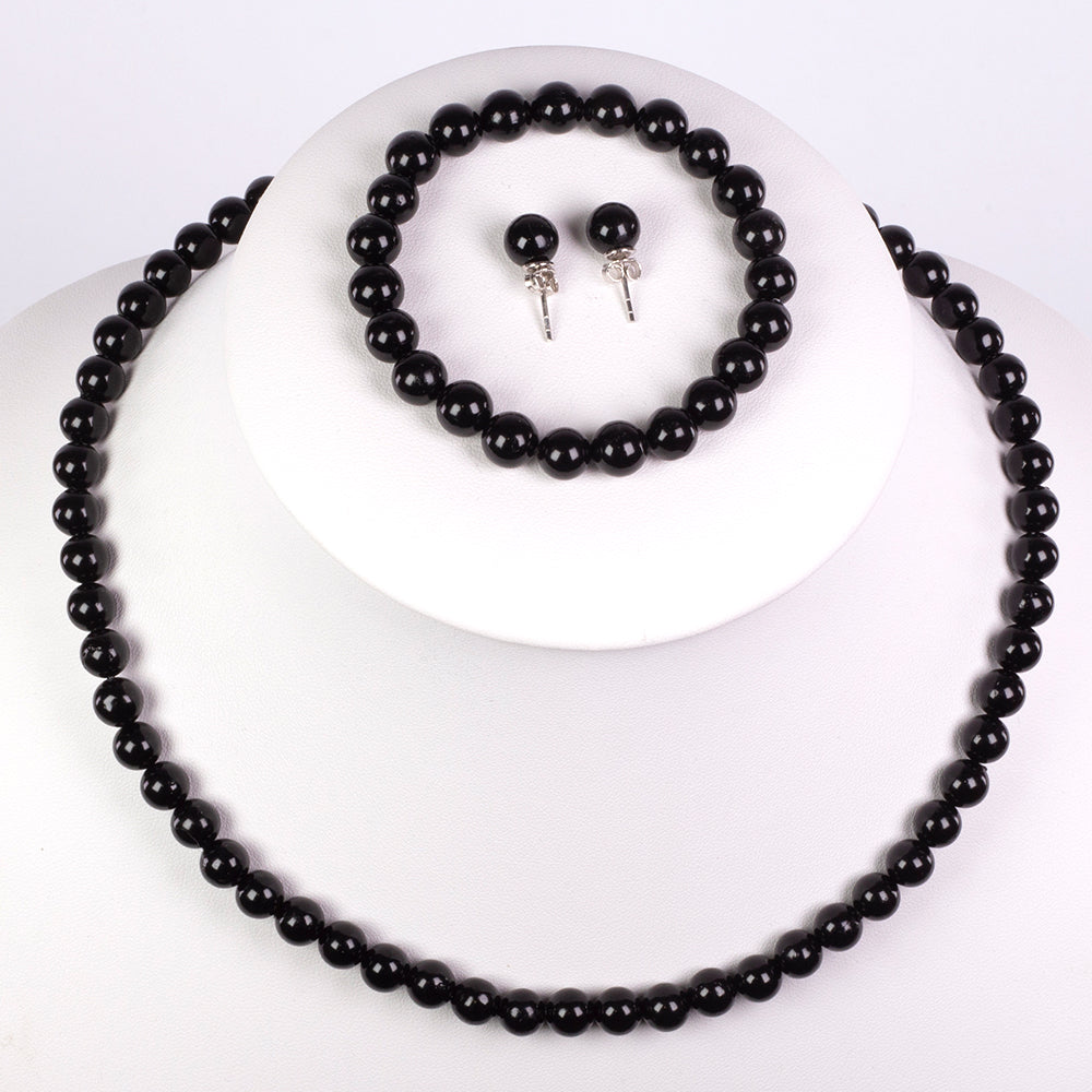 Conjunto de Plata con Perla Negra de Agua dulce ( Collar +Pendientes +Pulsera )