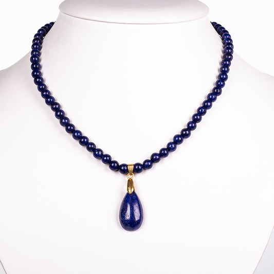 Collar de Aleación Bañado en Oro con Cuarzo Rosado y Lapislázuli