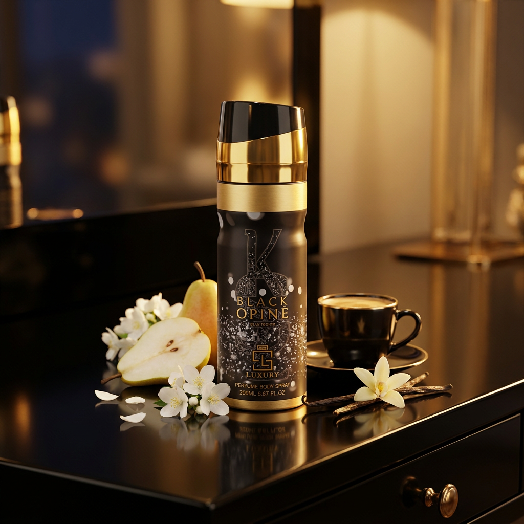 Spray corporal perfumado Black Opine 200 ml – fragancia floral-gourmand para mujer 2 