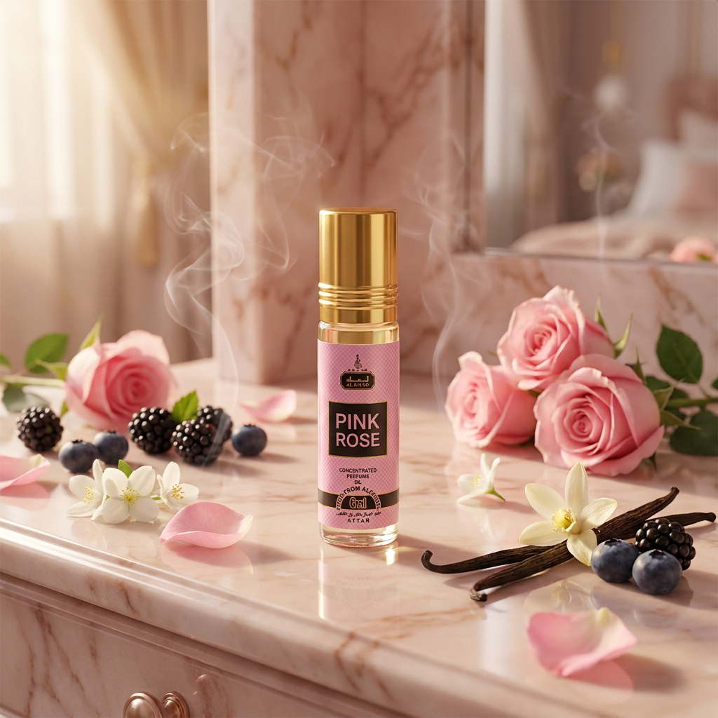 Aceite de perfume roll-on Pink Rose Al Riyad (6 ml): fragancia floral-frutal para mujer. 2 