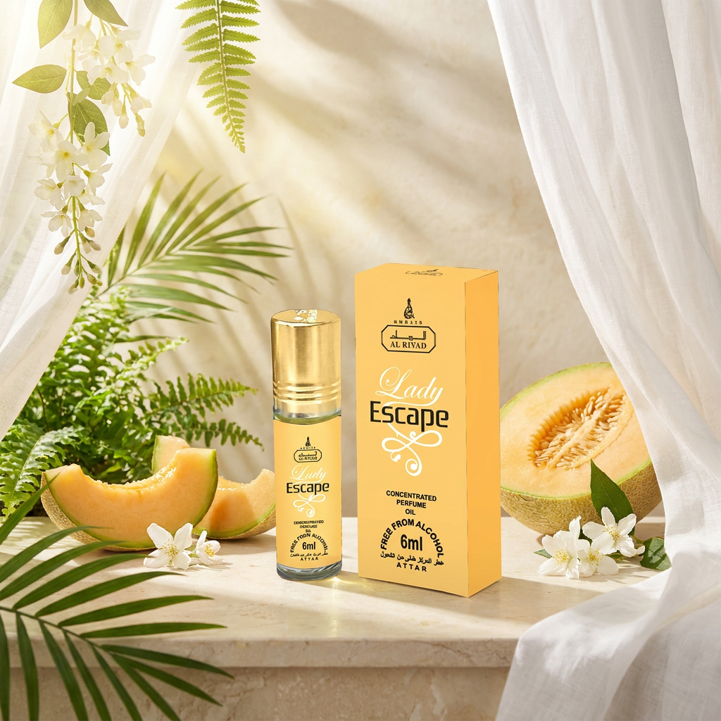 Aceite de perfume en roll-on Lady Escape Al Riyad (6 ml): fragancia floral-frutal para mujer. 1 