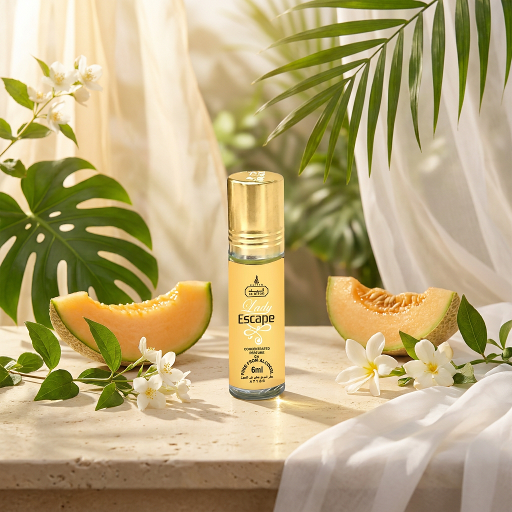 Aceite de perfume en roll-on Lady Escape Al Riyad (6 ml): fragancia floral-frutal para mujer. 4 