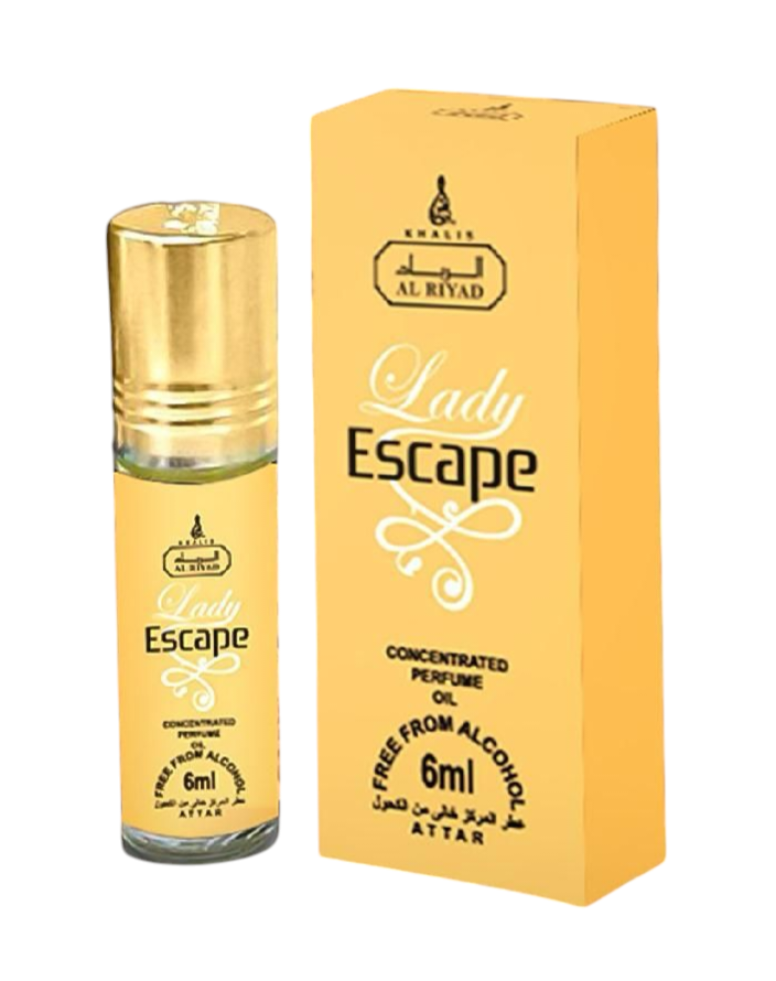 Aceite de perfume en roll-on Lady Escape Al Riyad (6 ml): fragancia floral-frutal para mujer.