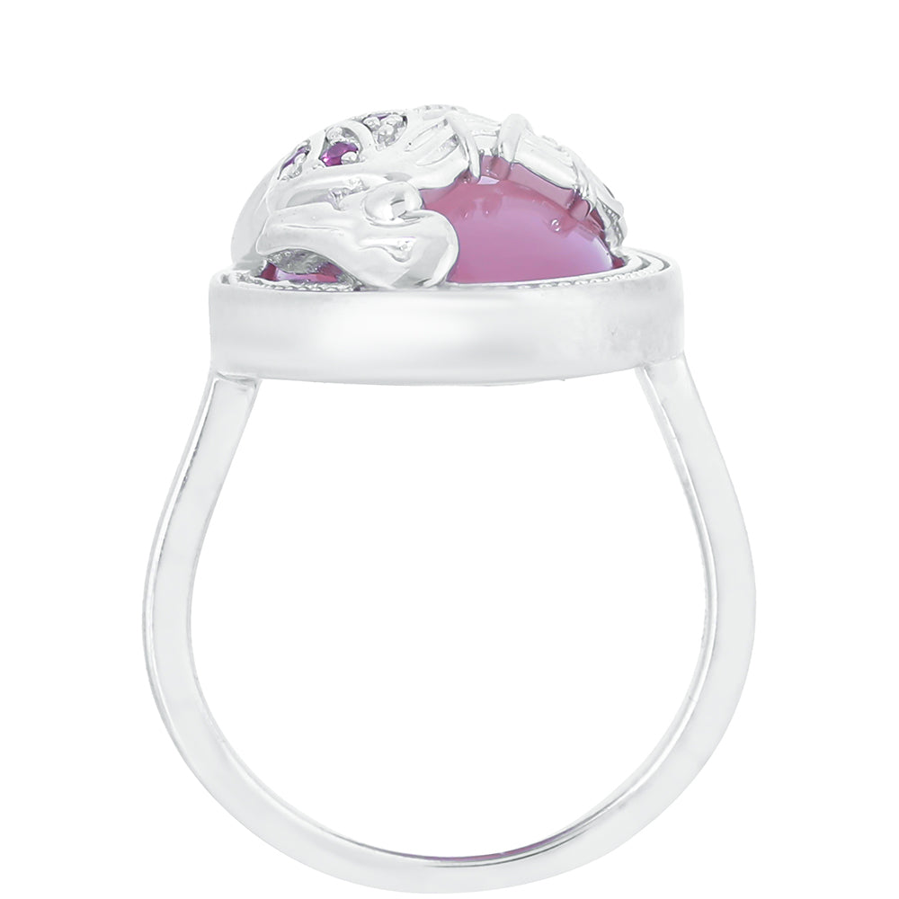 Anillo de Plata con Granate Rodolita y Calcedonia Rosa