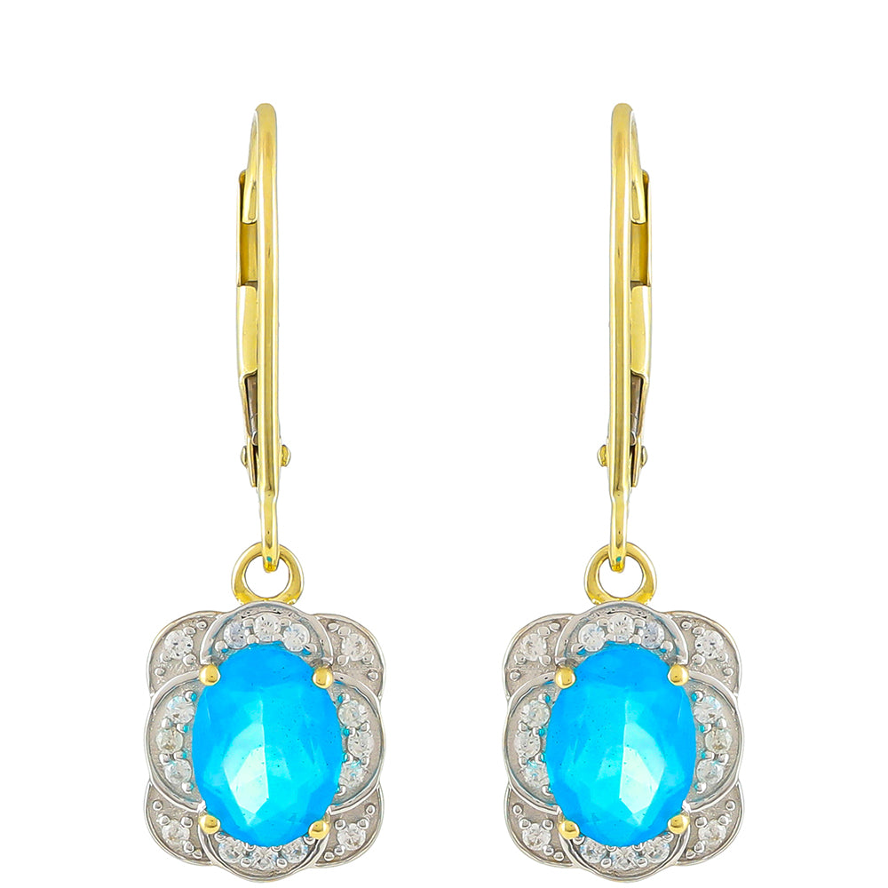 Pendientes de Oro 9K con Ópalo Azul de Etiopía y Zircón natural