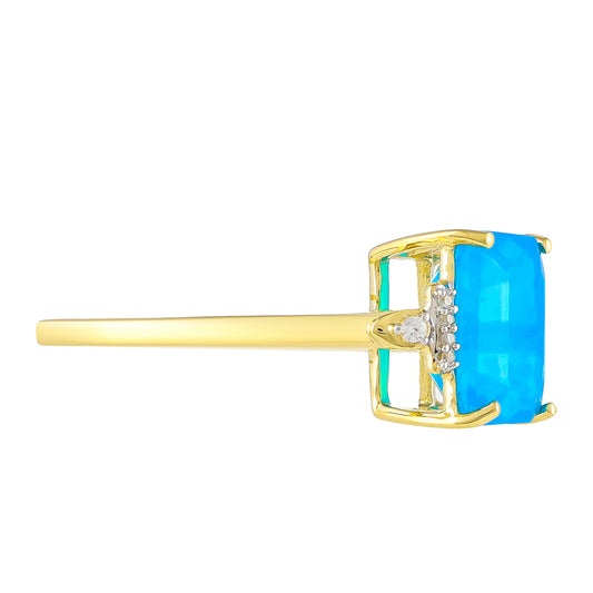 Anillo de Oro 9K con Ópalo Azul de Etiopía y Zircón natural