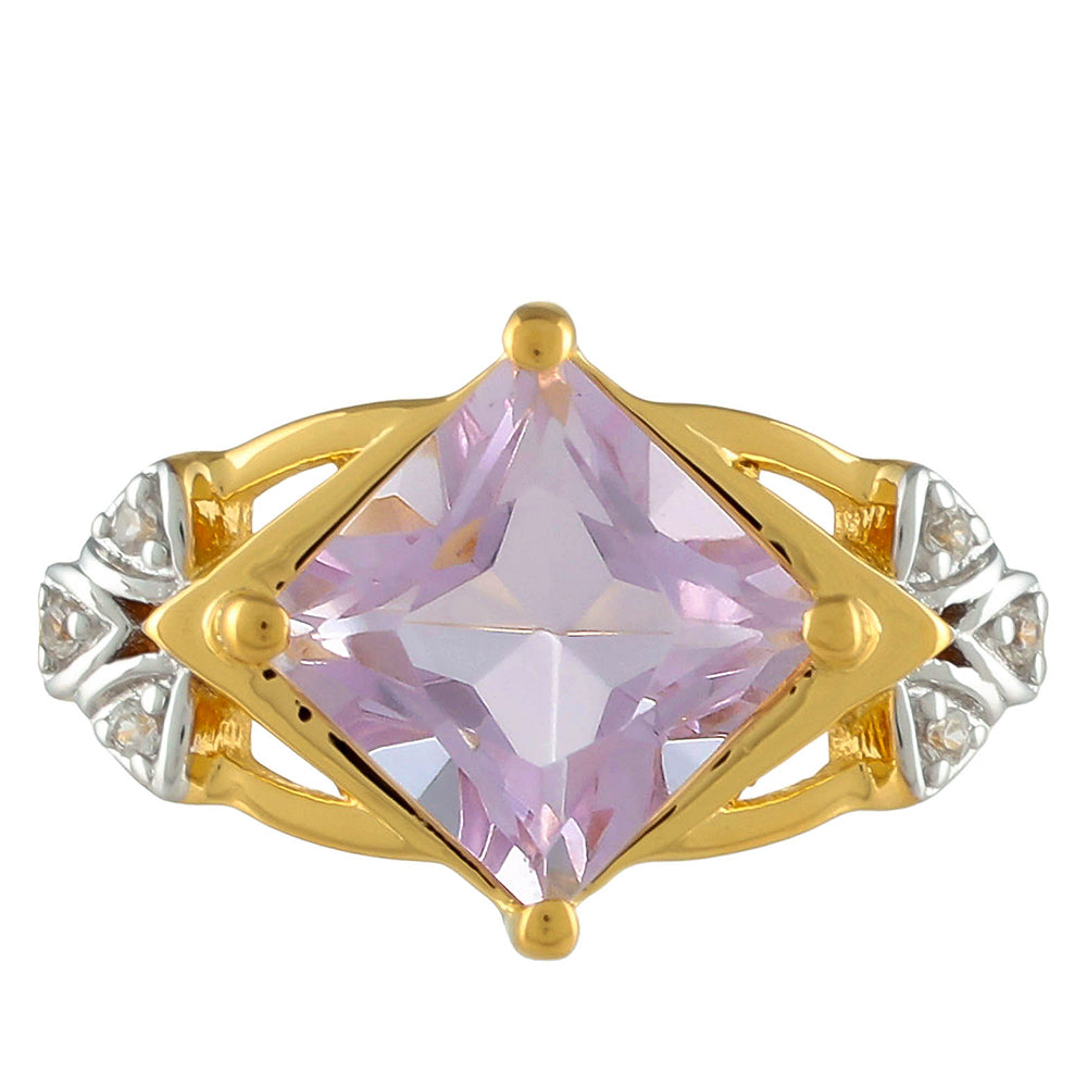 Anillo de Plata Bañada en Oro con Amatista Rosa y Zircón natural 1 