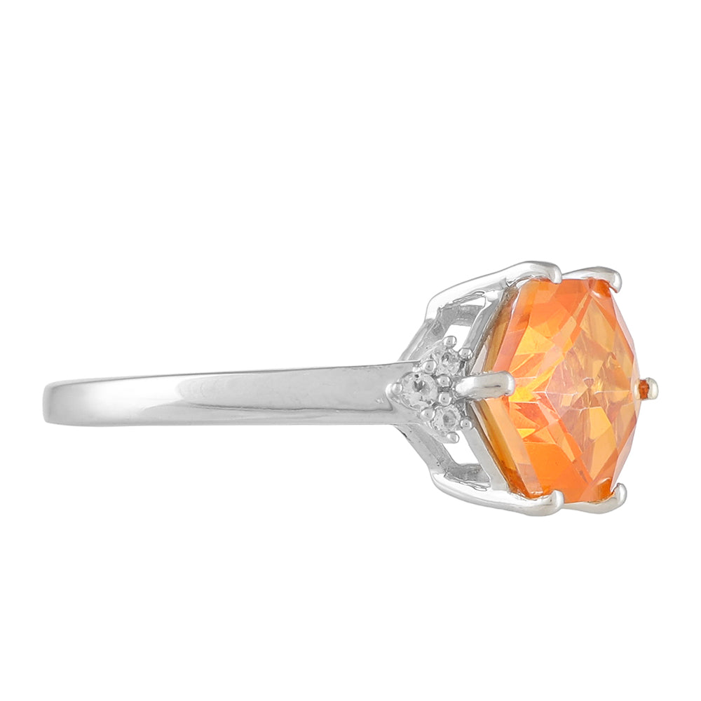 Anillo de Plata con Cuarzo Padparadscha y Topacio Blanco