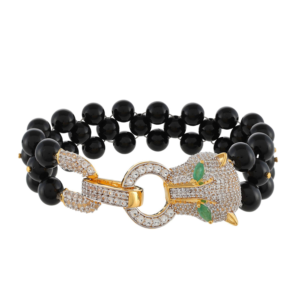 Pulsera de Plata Bañada en Oro con Ónix Negro y Esmeralda de Brasil 1 