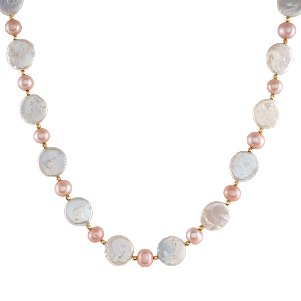 Collar de Plata Bañada en Oro con Perla blanca de agua dulce y Perla de Agua Dulce Crema