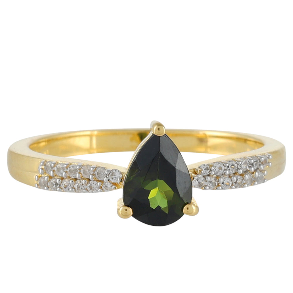 Anillo de Plata Bañada en Oro con Turmalina Verde y Zircón natural 1 