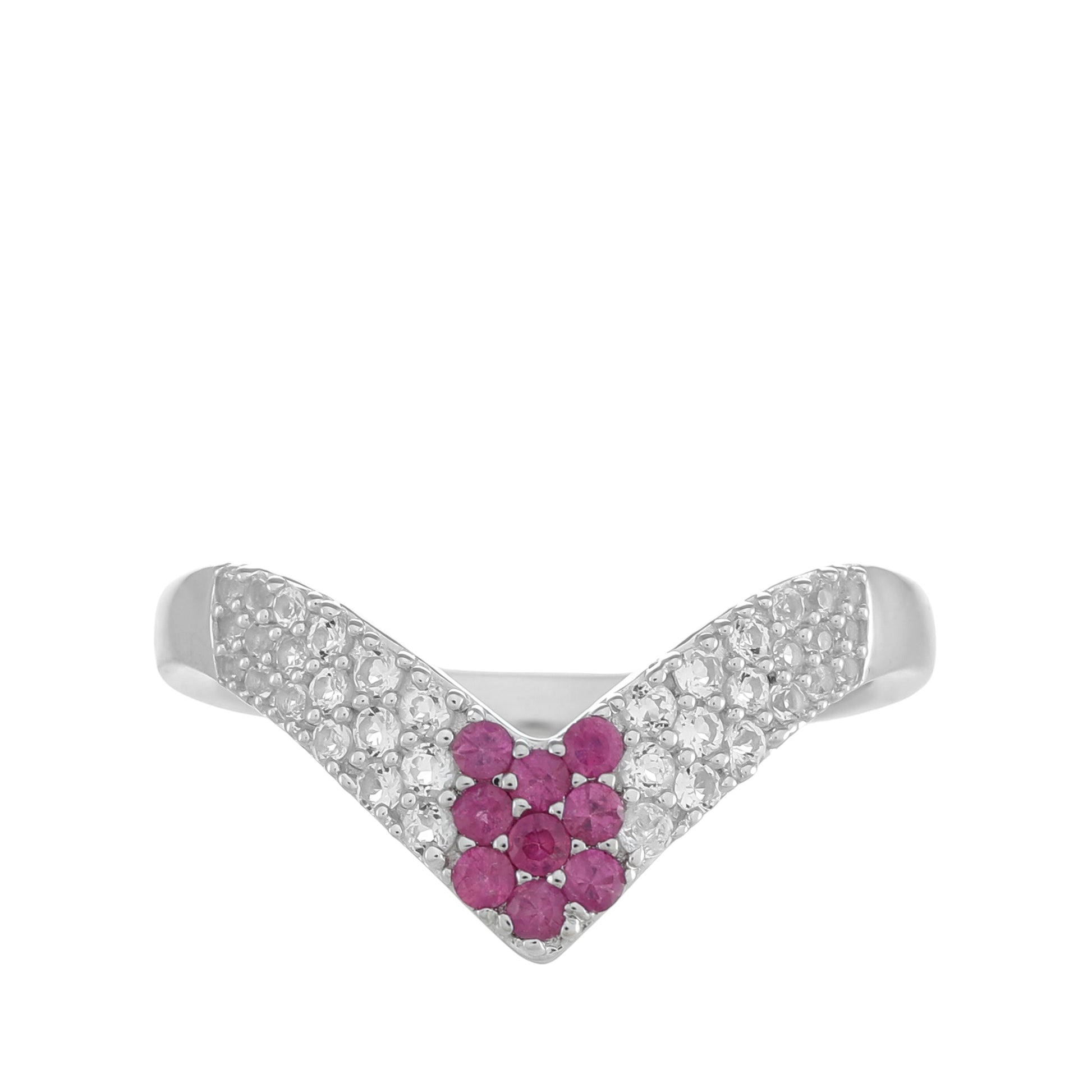 Anillo de Plata con Rubí de Tailandia y Topacio Blanco 1 