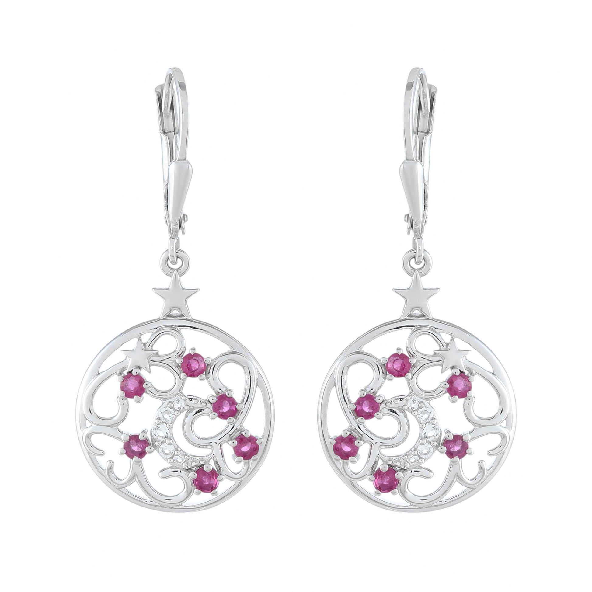 Pendientes de Plata con Rubí de Tailandia y Topacio Blanco 1 