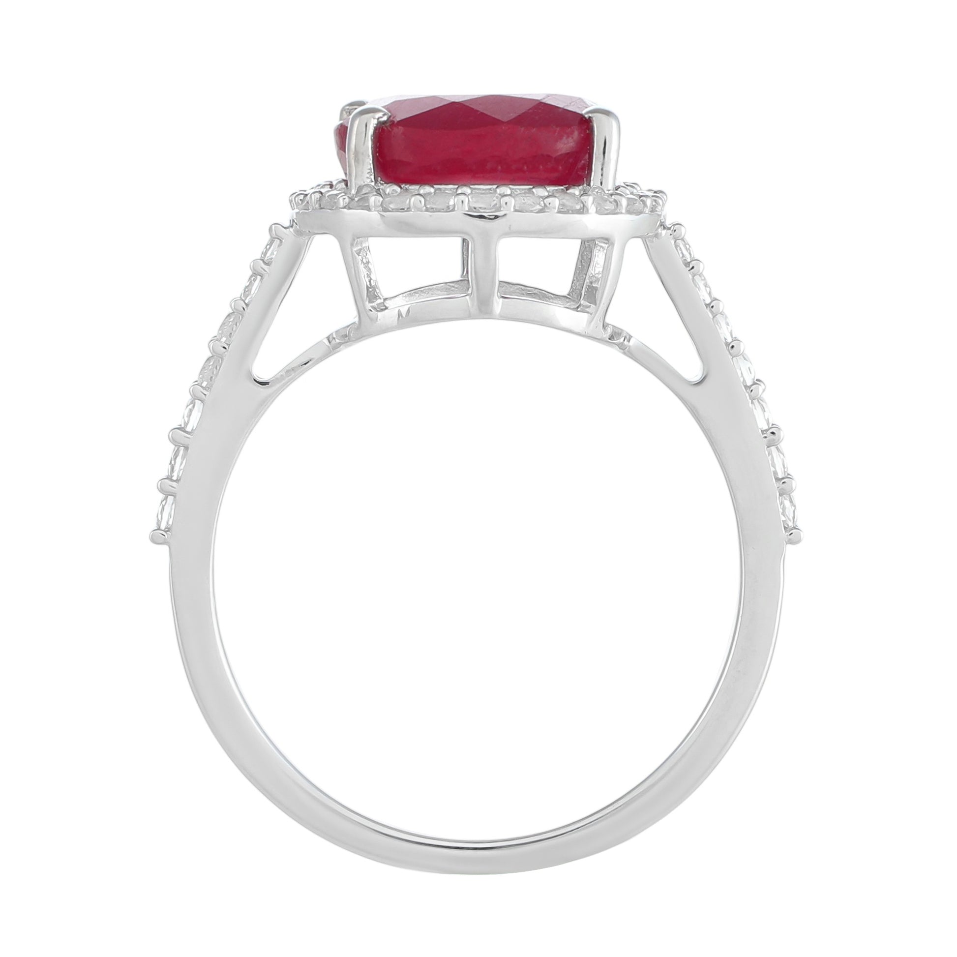 Anillo de Plata con Rubí de Tailandia y Topacio Blanco 4 