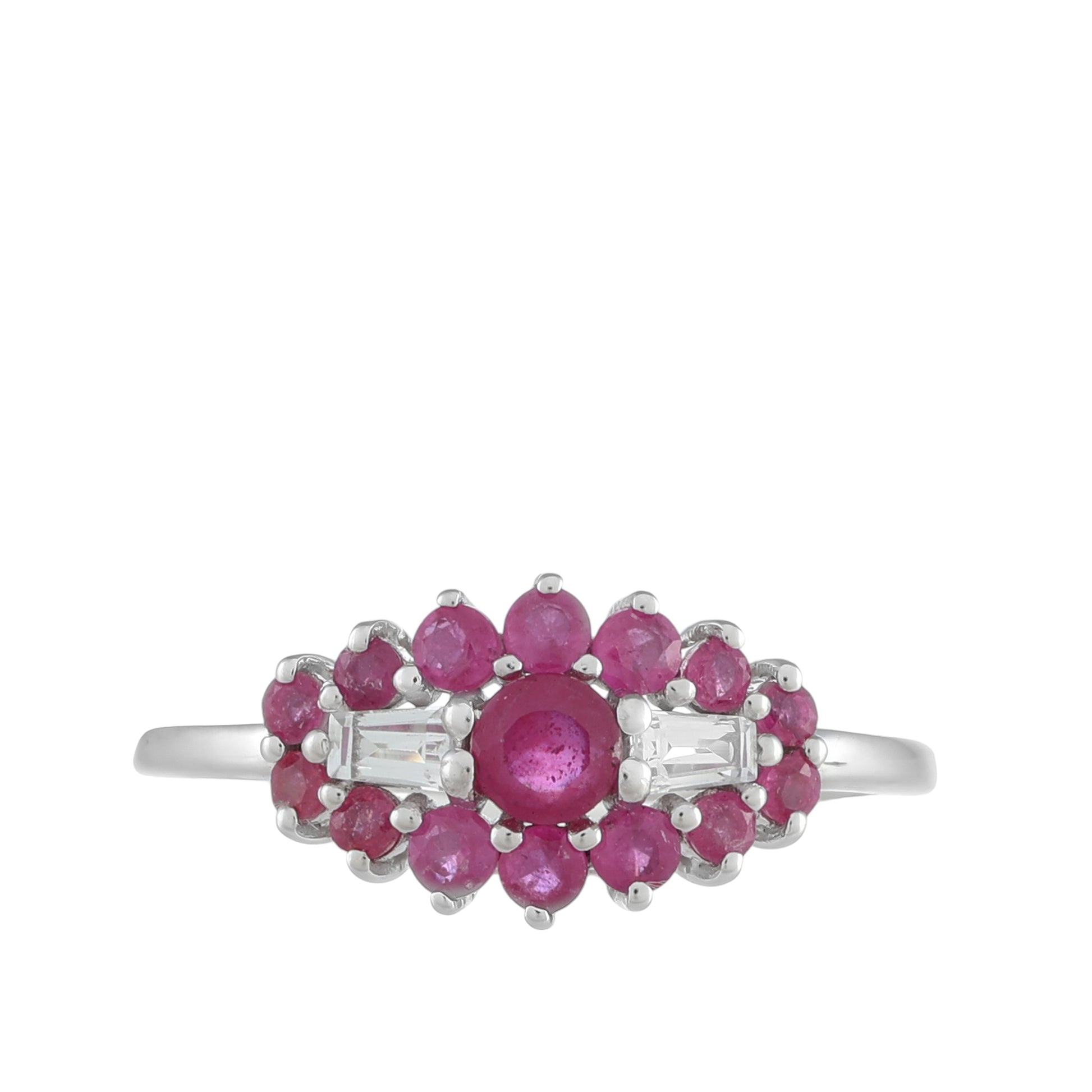 Anillo de Plata con Rubí de Tailandia y Topacio Blanco 1 