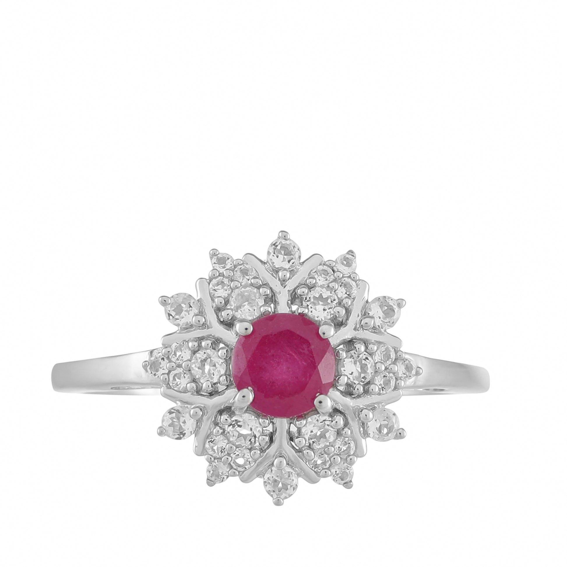 Anillo de Plata con Rubí de Tailandia y Topacio Blanco 1 