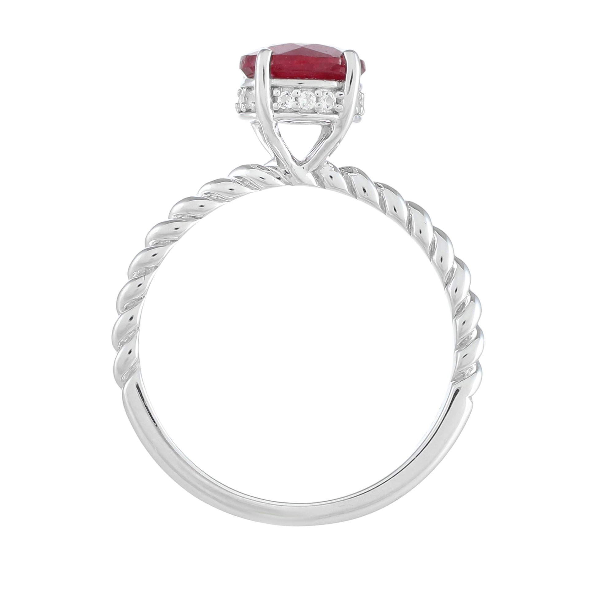 Anillo de Plata con Rubí de Tailandia y Topacio Blanco 4 