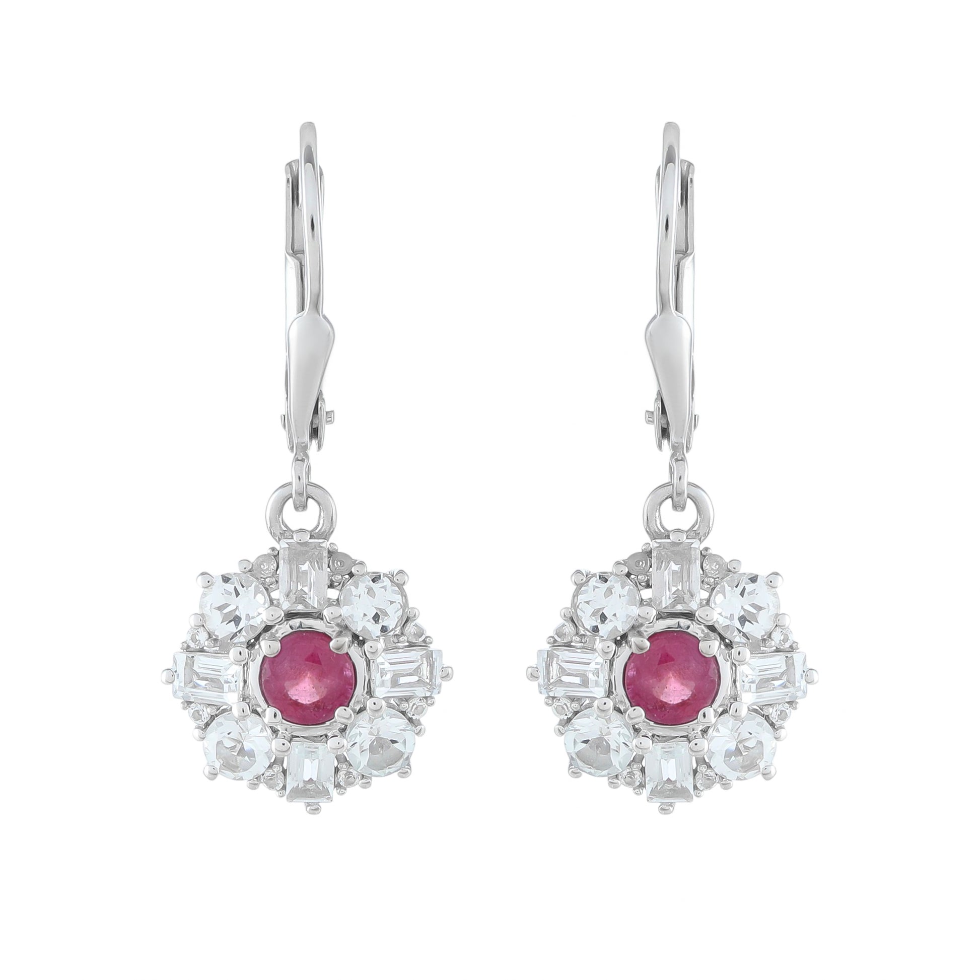 Pendientes de Plata con Rubí de Tailandia y Topacio Blanco 1 