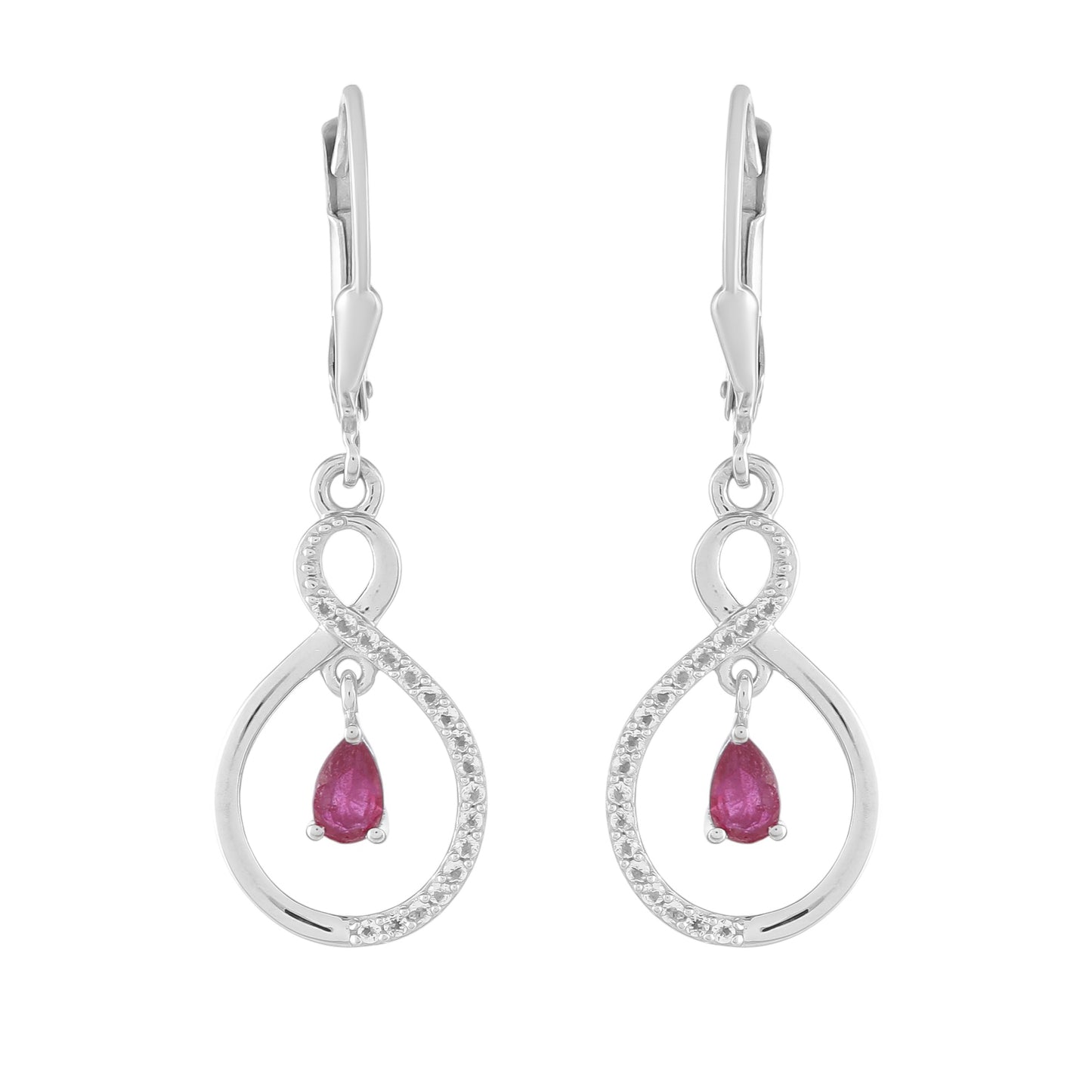 Pendientes de Plata con Rubí de Tailandia y Topacio Blanco