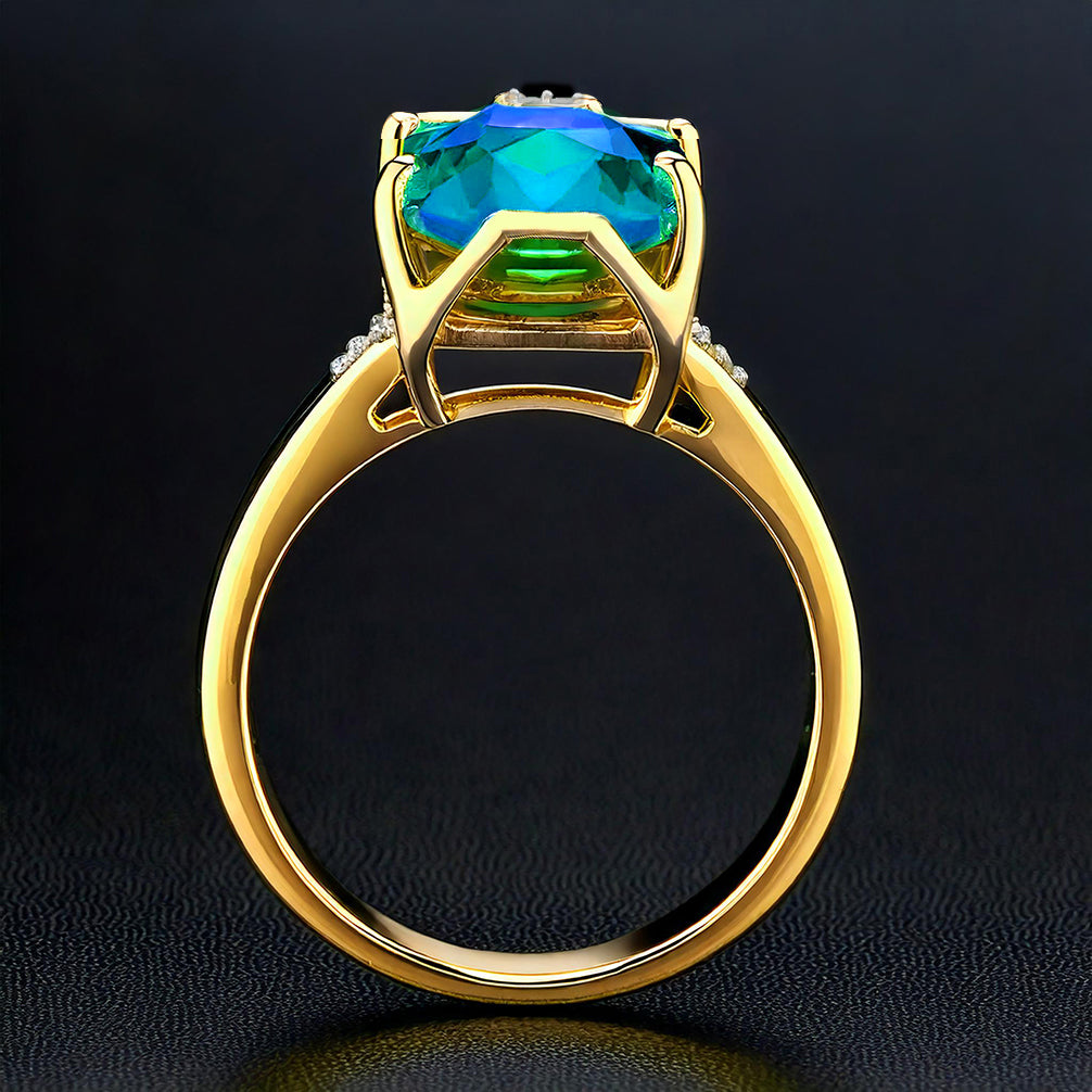 Anillo de Plata Bañada en Oro con Ónix Verde y Diamante blanco 3 
