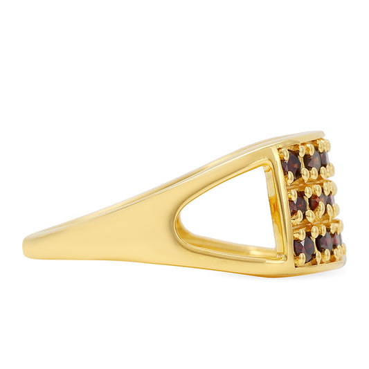 Anillo de Plata Bañada en Oro con Diamante Rojo