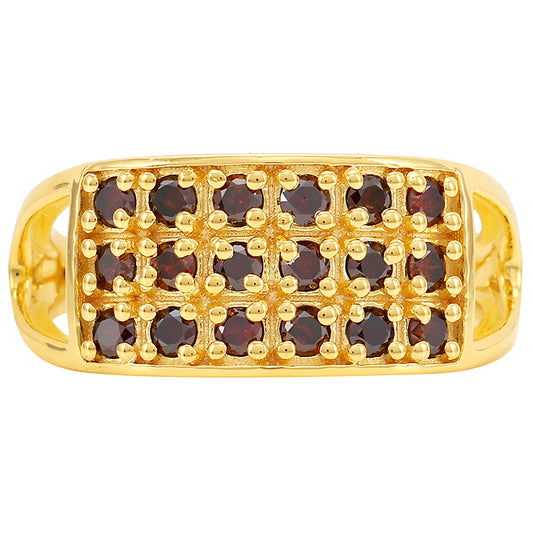 Anillo de Plata Bañada en Oro con Diamante Rojo