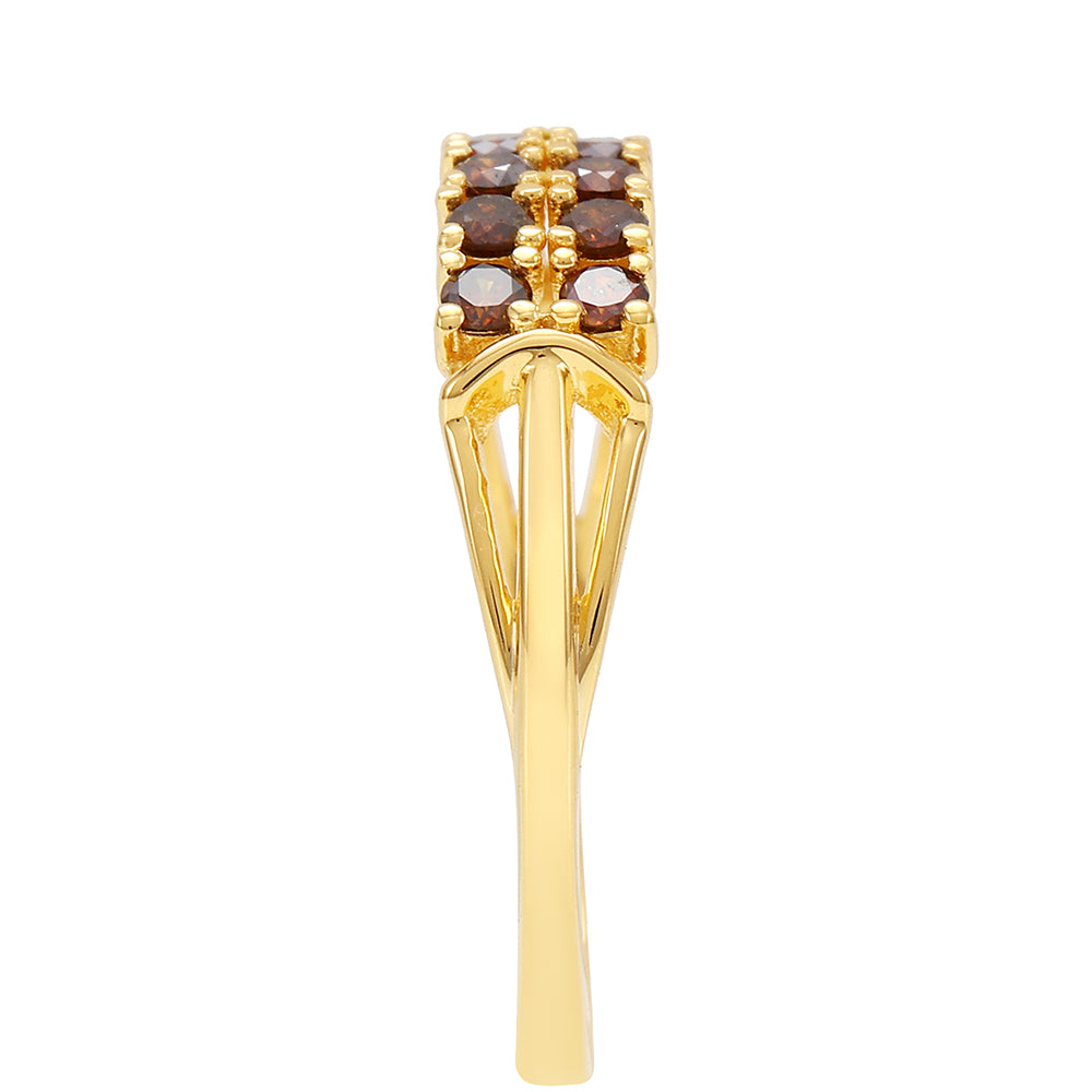 Anillo de Plata Bañada en Oro con Diamante Rojo