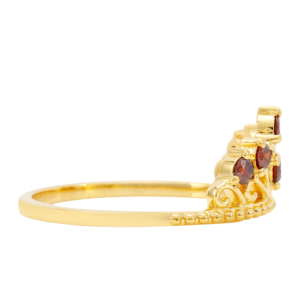 Anillo de Plata Bañada en Oro con Diamante Rojo 2 