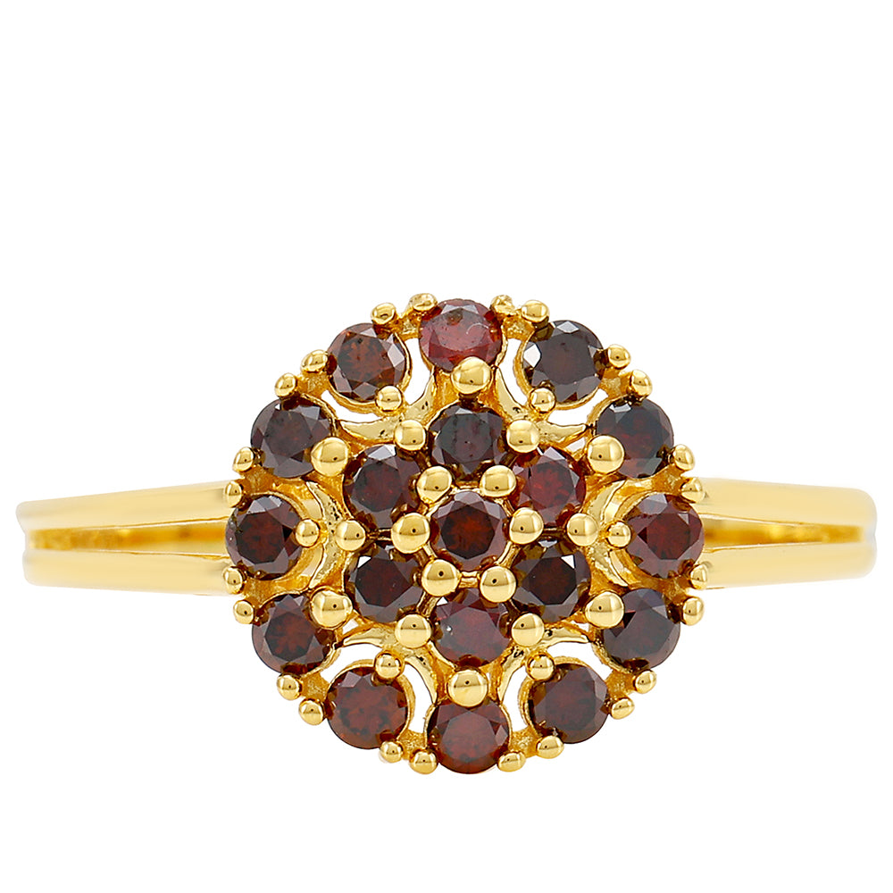 Anillo de Plata Bañada en Oro con Diamante Rojo 1 