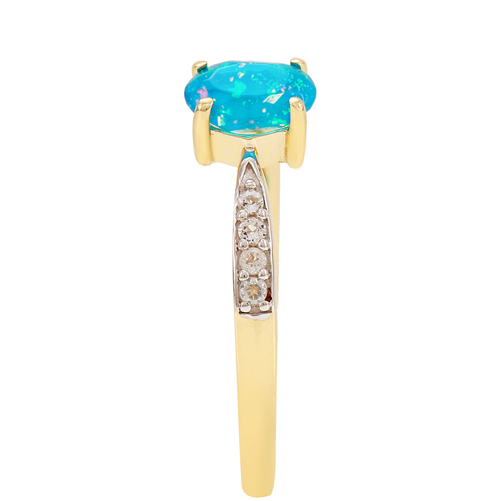 Anillo de Oro 9K con Ópalo Azul Paraiba de Etiopía y Topacio Blanco