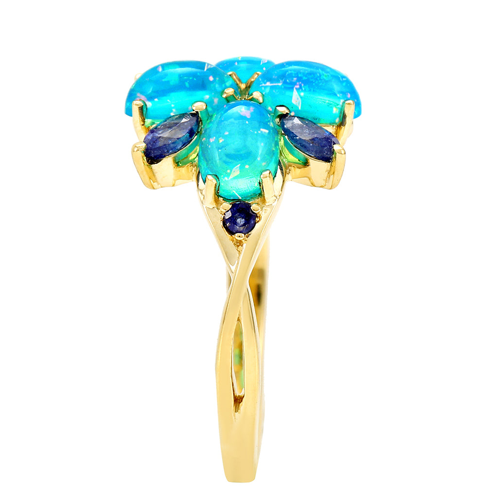Anillo de Oro 9K con Ópalo Azul Paraiba de Etiopía y Zafiro Azul 3 