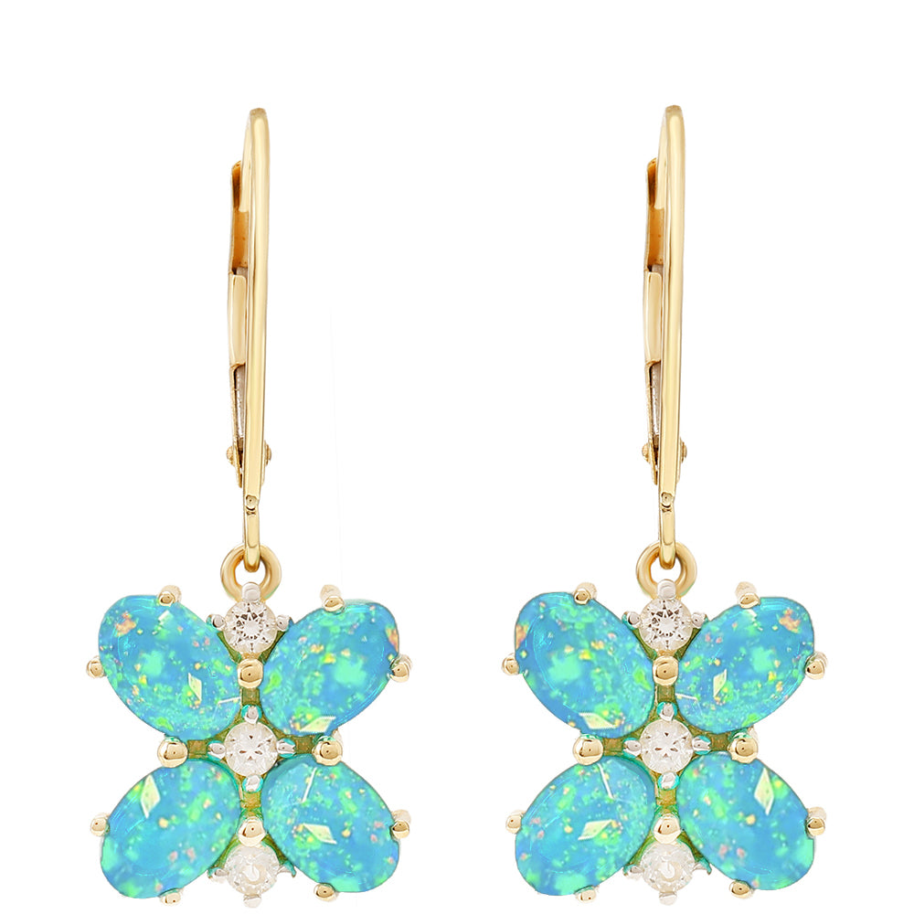 Pendientes de Oro 9K con Ópalo Azul Paraiba de Etiopía y Topacio Blanco 1 