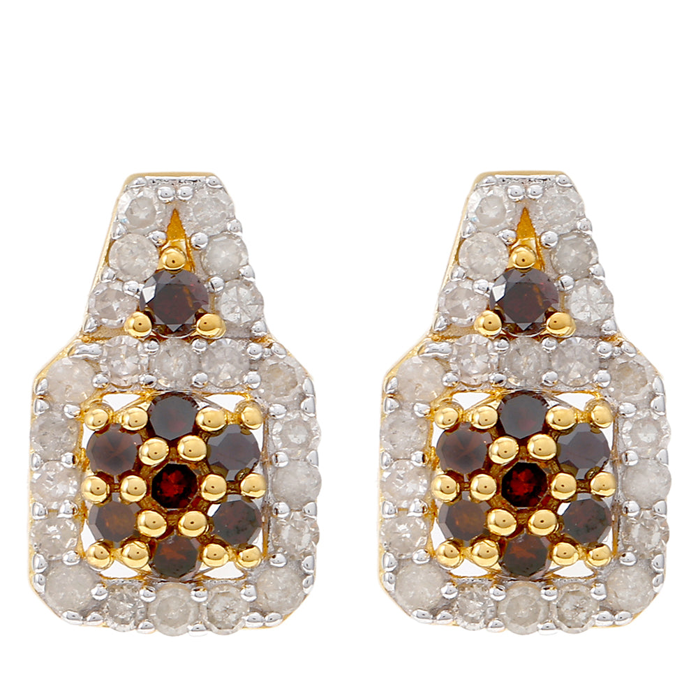 Pendientes de Plata Bañada en Oro con Diamante Rojo y Diamante blanco 1 