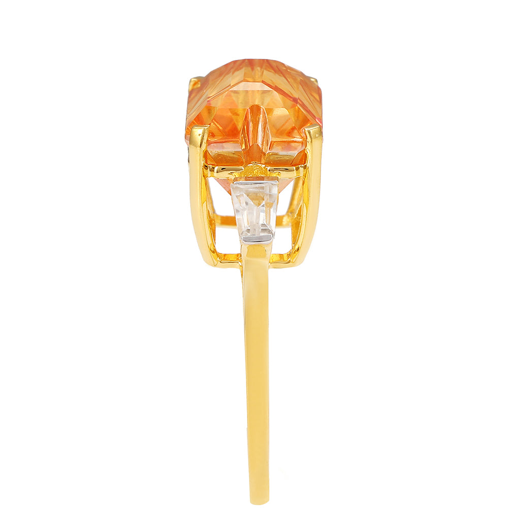Anillo de Plata Bañada en Oro con Cuarzo Padparadscha y Zircón natural 3 