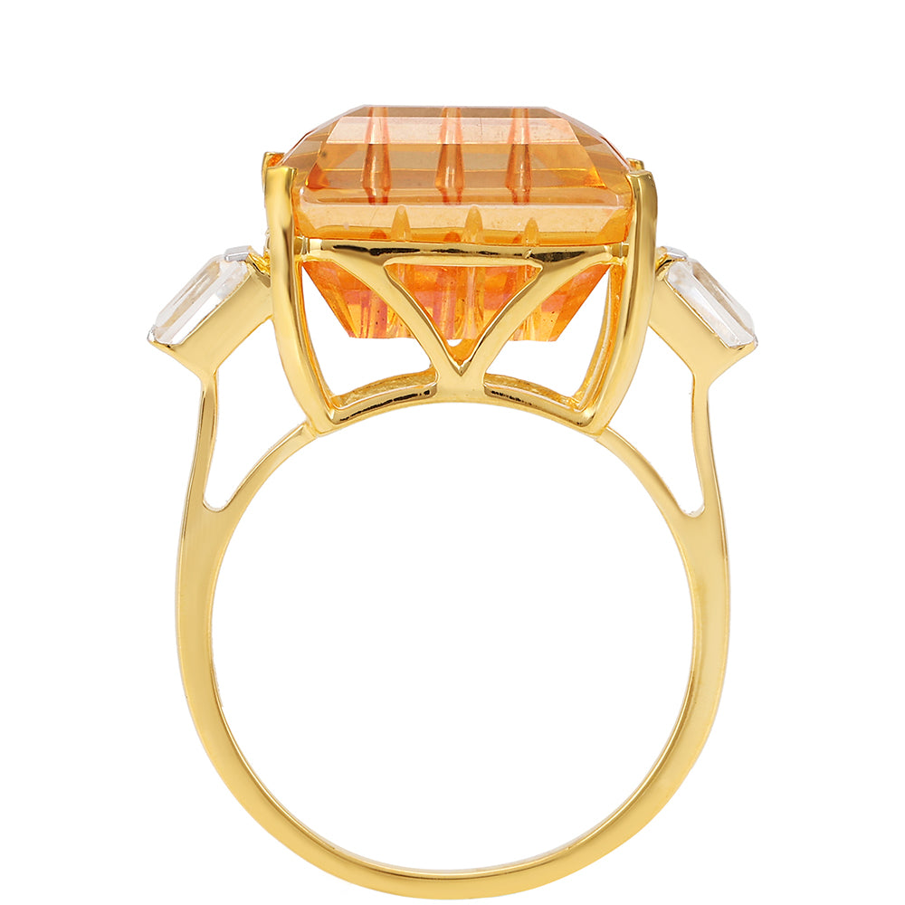Anillo de Plata Bañada en Oro con Cuarzo Padparadscha y Zircón natural