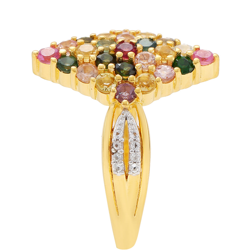 Anillo de Plata Bañada en Oro con Turmalina Arco Iris Pelmadulla y Topacio Blanco 3 