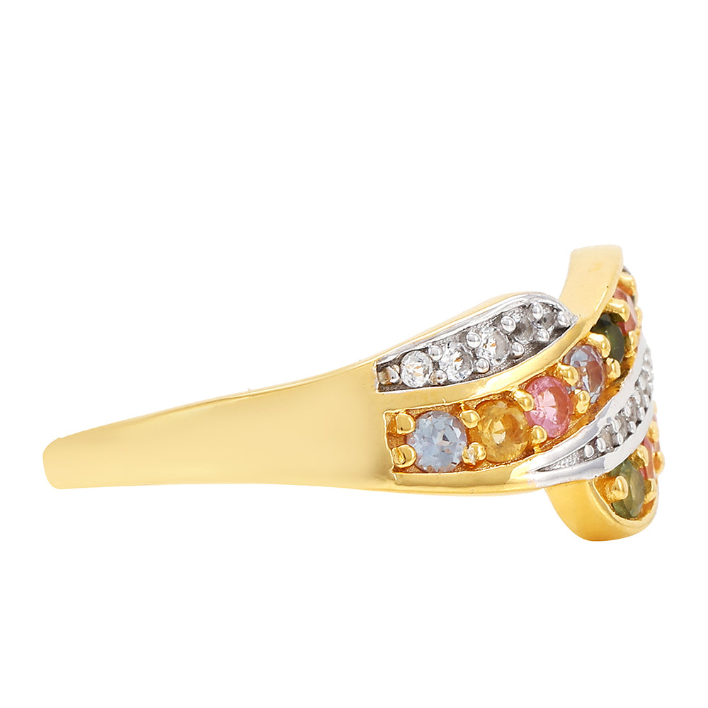 Anillo de Plata Bañada en Oro con Turmalina Arco Iris Pelmadulla y Topacio Blanco 2 