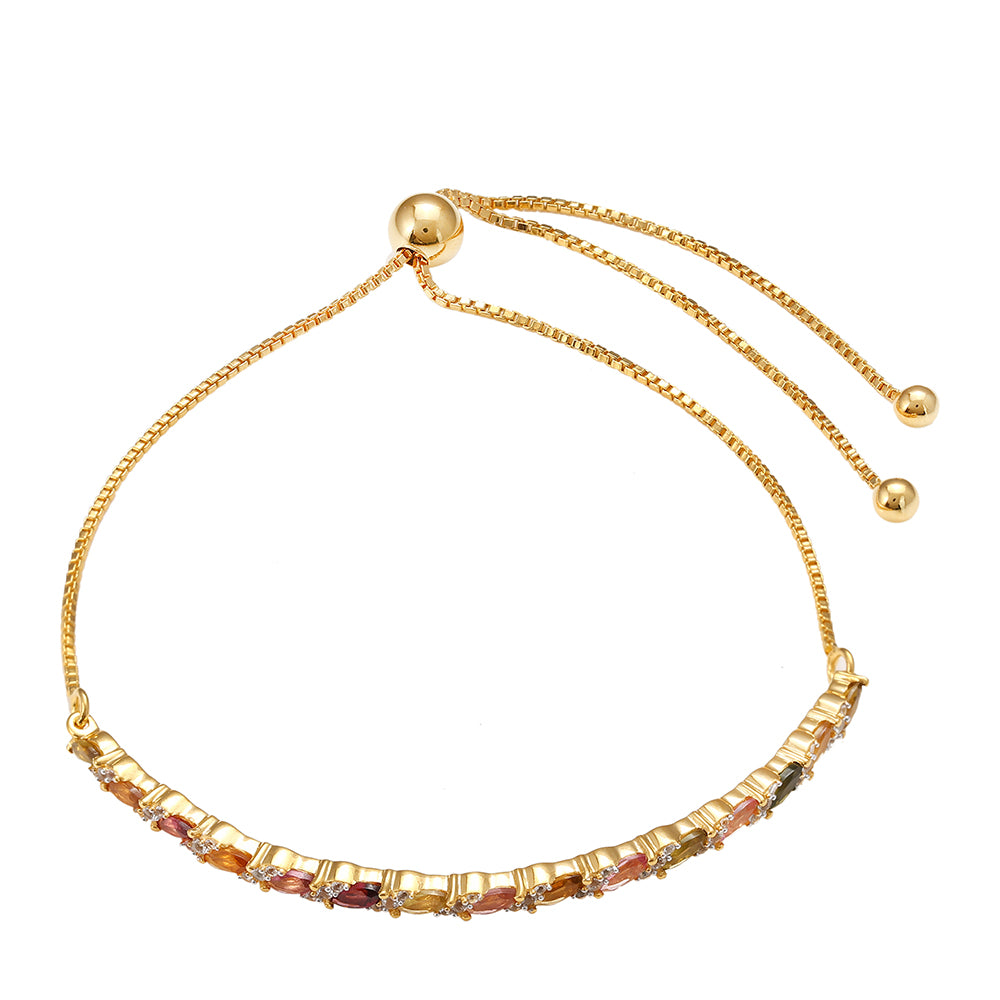 Pulsera de Plata Bañada en Oro con Turmalina Arco Iris Pelmadulla y Topacio Blanco 2 