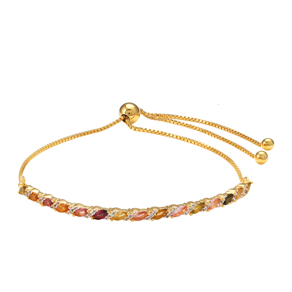 Pulsera de Plata Bañada en Oro con Turmalina Arco Iris Pelmadulla y Topacio Blanco
