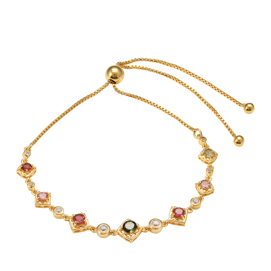 Pulsera de Plata Bañada en Oro con Turmalina Arco Iris Pelmadulla y Topacio Blanco