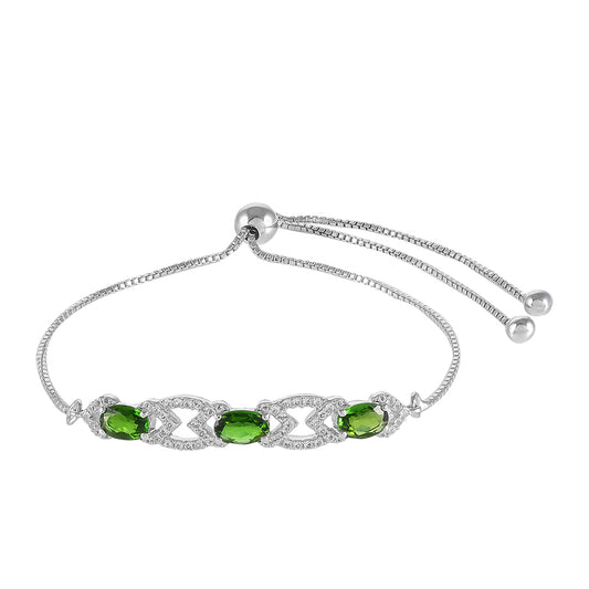 Pulsera de Plata con Diópsido de Cromo y Topacio Blanco